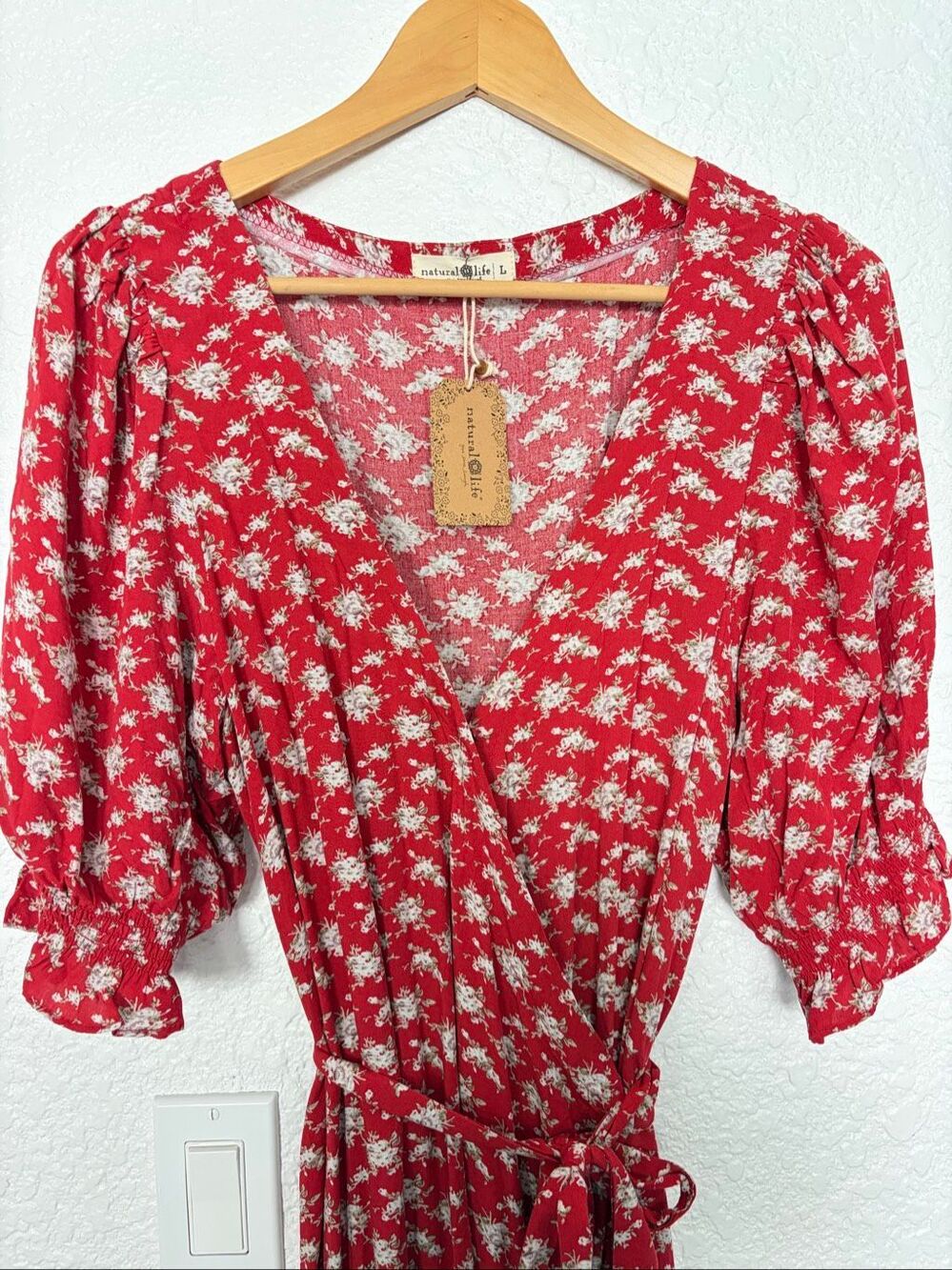 Natural Life Sophia Ditsy Floral Boho Wrap Maxi Dress in Red Size L - Picture 6 of 12